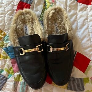 Steve Madden Black Loafers with Gold Accents